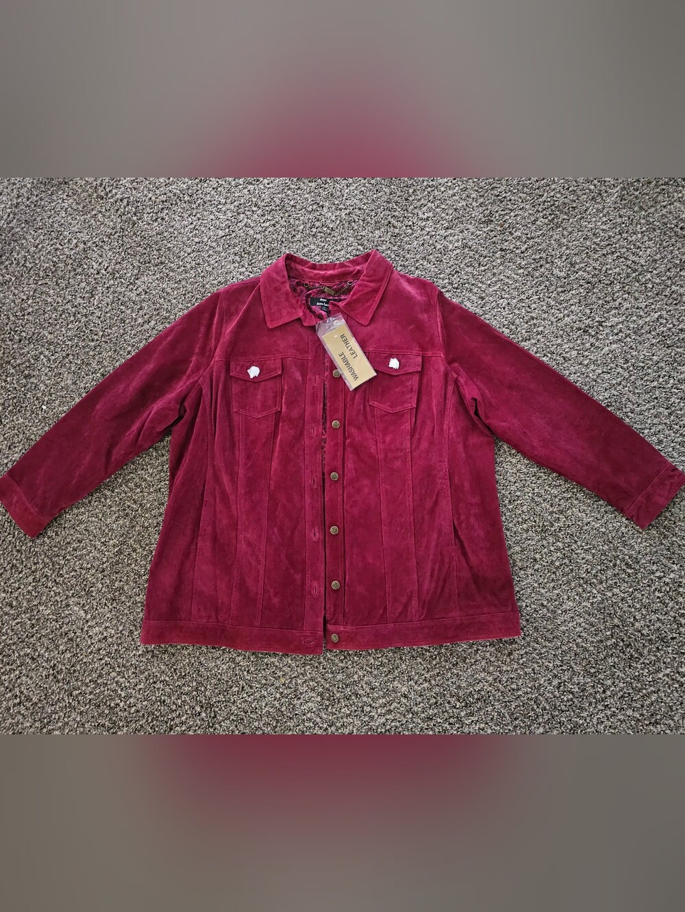 DENNIS BASSO Women’s Suede Leather Button-Up Jacket in Deep Magenta NWT 3x
